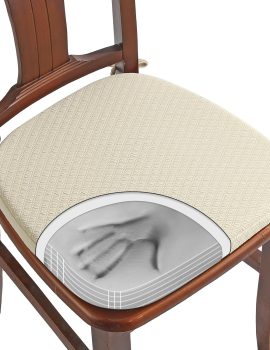 BUYUE Luxury 100% Pure Memory Foam Chair Cushion 1 Pack, Jacquard 16″ U-Shape Comfortable Dining Chair Pad, Removable Slip Resistant Kitchen Chair Seat Cushion, (1 Piece, Beige)