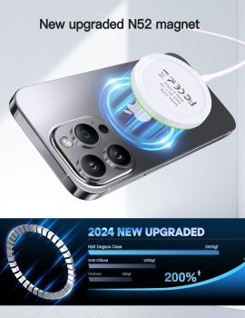 Magnetic Wireless Charger 15W Mag Safe Charger-Fast Charging Pad Compatible with iPhone16/15/14/13/12 Series & Airpods 2 3 Pro-LED Mag-Safe Pad with Dual Charging Ports Original Replacement（White）