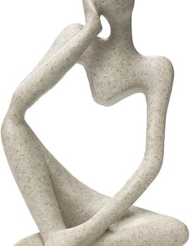 Sandstone Resin Thinker Style Abstract Sculpture Statue Collectible Figurines Home Office Bookshelf Desktop Decor(Sandstone – Left Reverie)